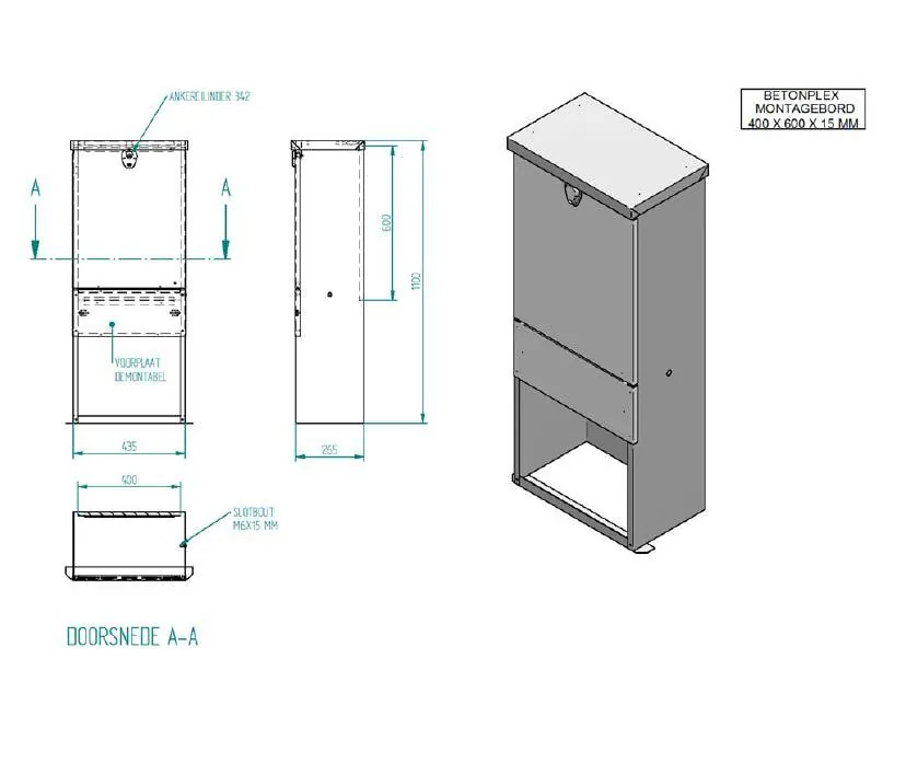 Kabelverteilerschrank Edelstahl RAL6009 inkl. Sockel – mittel