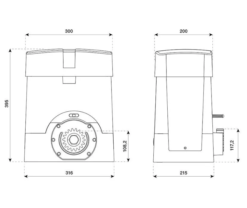 Technische tekening schuifpoortmotor