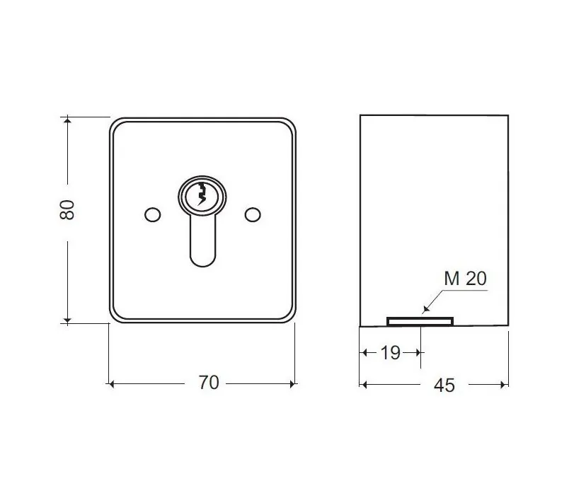 Technische tekening sleutelschakelaar