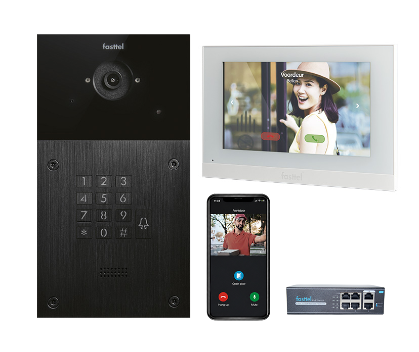 Video-Türsprechanlagen-Set IP Fasttel, 1 Klingeltaste, Codetaster mit Innenstation Video-Türsprechanlagen-Set IP Fasttel, 1 Klingeltaste, Codetaster mit Innenstation