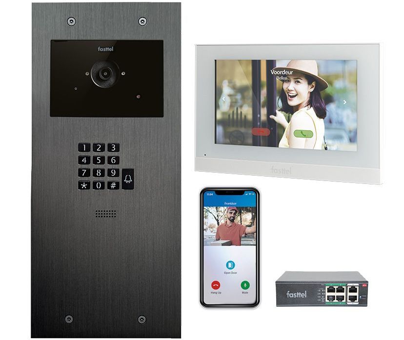 Video-Türsprechlagen-Set IP Large Fasttel, 1 Klingeltaste, Codetaster mit Innenstation Video-Türsprechlagen-Set IP Large Fasttel, 1 Klingeltaste, Codetaster mit Innenstation