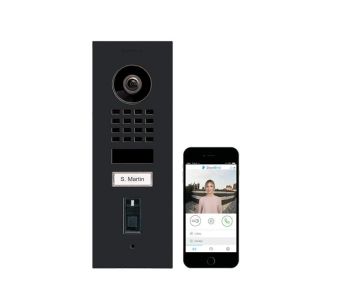 IP Video-Türsprechanlage DoorBird D1101FV, Unterputzmontage, Edelstahl, Graphitschwarz, Mit Fingerabdruckscanner