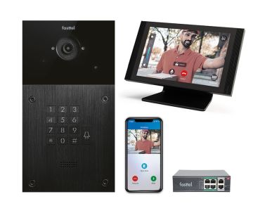 Video-Türsprechanlagen-Set IP Fasttel, 1 Klingeltaste, Codetaster mit luxuriöser Innenstation